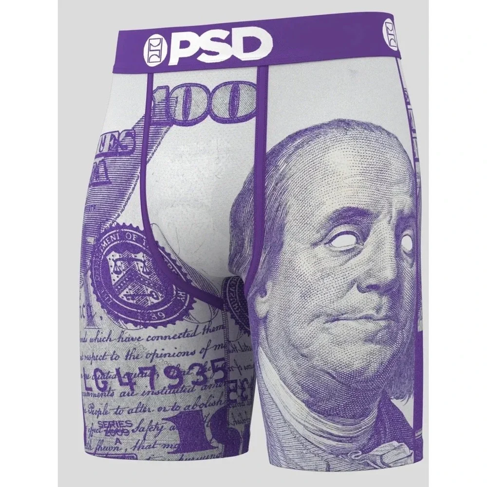 PSD Underwear Mens C-Note Purp Purple 100 Dollar Bill Boxer Briefs Size Medium